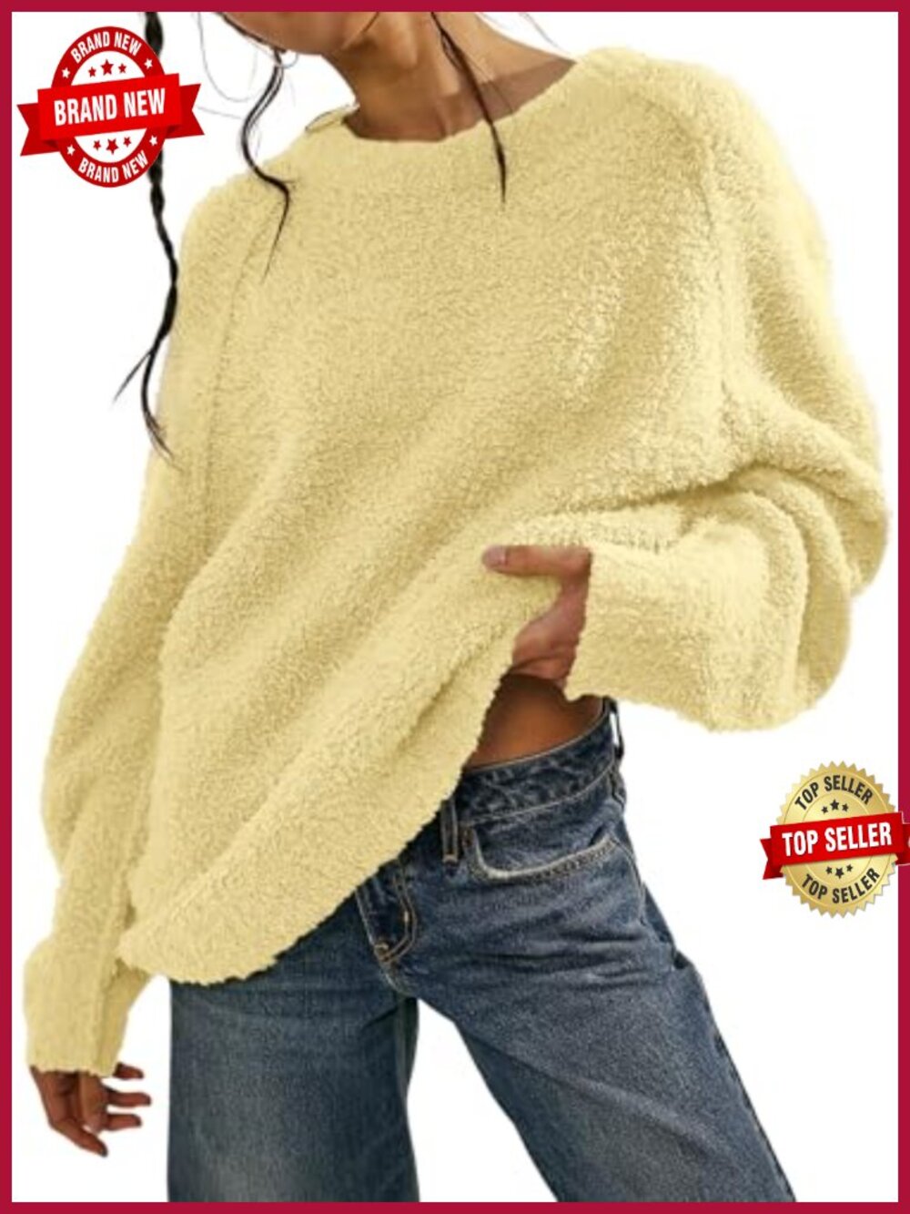 Oversized Fuzzy Knit Crewneck Long Sleeve Pullover Sweater